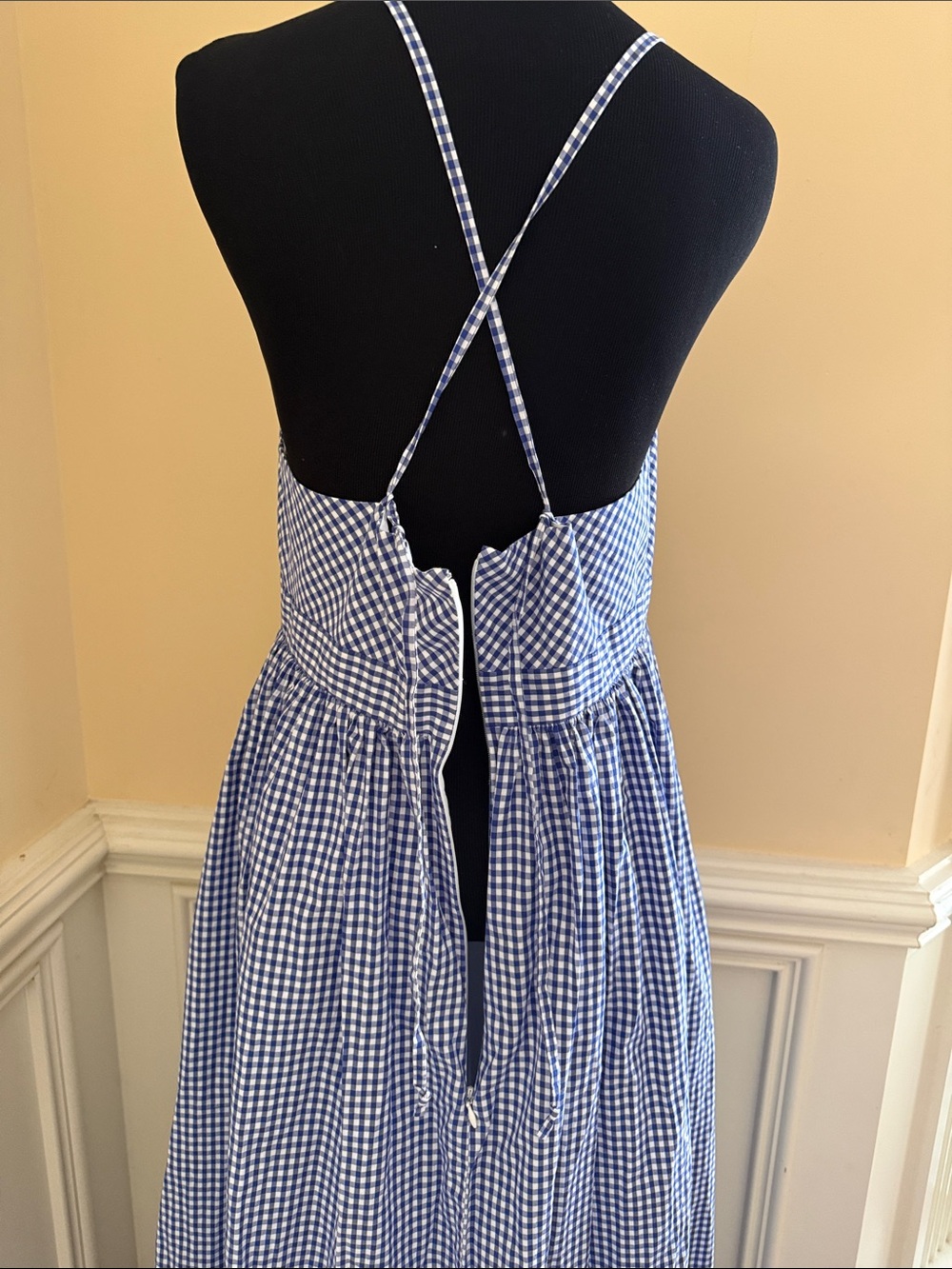 J.Crew Gingham Long Spaghetti-Strap Maxi Dress Navy Blue White Pockets 10 - Picture 12 of 16